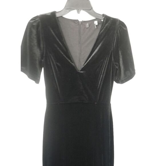 Lulus Black Velvet Trumpet Maxi Dress | XS | V-Neck | Flutter Sleeve | Slit Gown - Picture 3 of 11